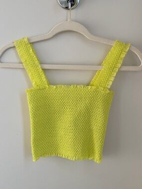 Alice + Olivia Penelope Neon Yellow Smocked Square Neck Tank